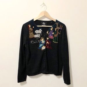 Michael Simon Event Nativity Scene Beaded Cardigan